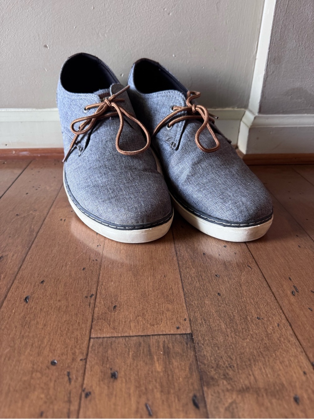 Skechers Gray/Blue Canvas Lace-Up Sneakers with Tan Laces